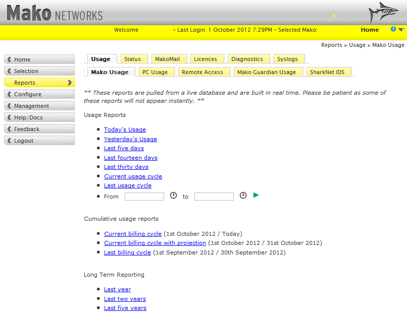 ITCS - Mako Networks - Central Management System - CMS Report Screen